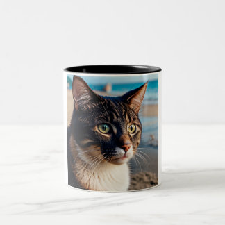 Caneca De Café Em Dois Tons Cat Dreaming of the Beach: Mug de Café de Dois Ton