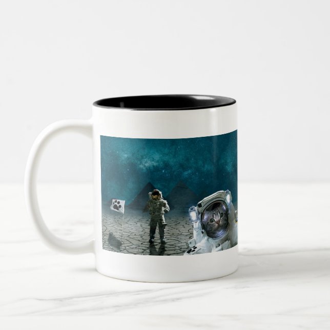 Caneca De Café Em Dois Tons Cat Fantasy Animal Space Pyramids Gizeh (Esquerda)
