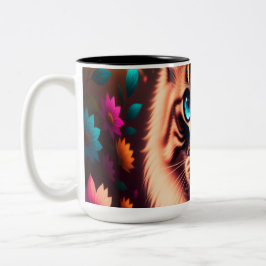 Caneca De Café Em Dois Tons Cat Floral