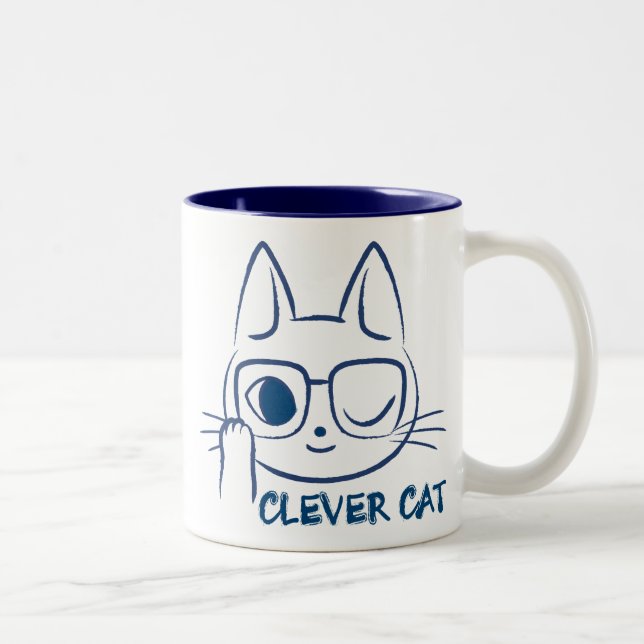 Caneca De Café Em Dois Tons CAT INTELIGENTE (azul) (Direita)