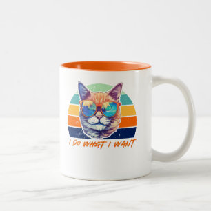 Caneca De Café Em Dois Tons Cat Lovers Retro Vintage Eu faço o que eu quero