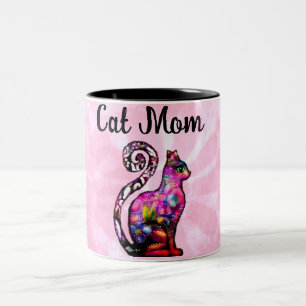Caneca De Café Em Dois Tons Cat Mãe Abstrato Whimsic Cat Gatinho Art