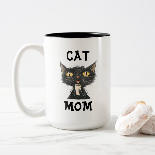 Caneca De Café Em Dois Tons Cat Mãe Coffee Mug (Com Donut)