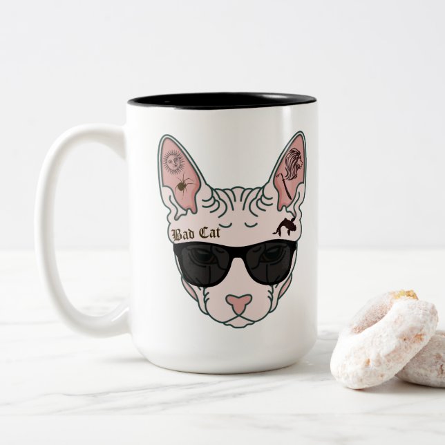 Caneca De Café Em Dois Tons Cat. Mau (Com Donut)