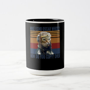 Caneca De Café Em Dois Tons Cat Pilot Mike Echo Oscar Whisky Costume Gift