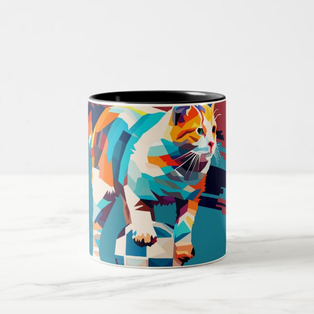 Caneca De Café Em Dois Tons Cat tocando pop (Centro)