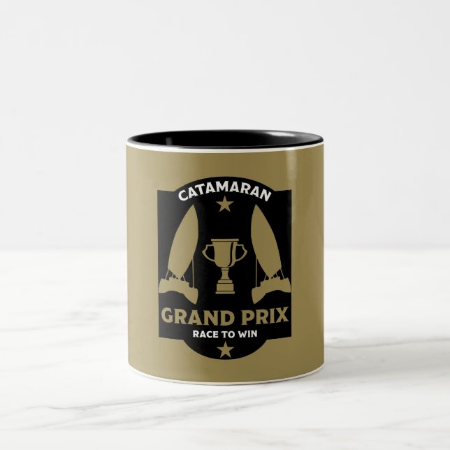 Caneca De Café Em Dois Tons Catamaran Hydrofoil Sailboat Racing (Centro)