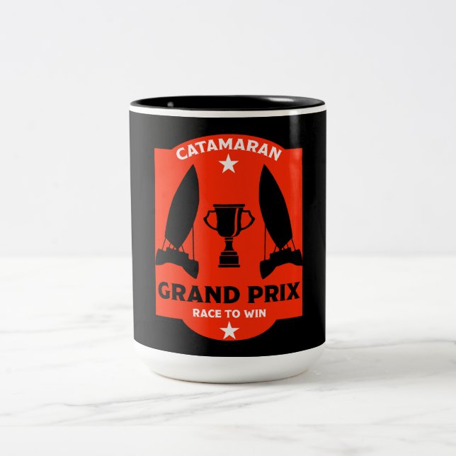 Caneca De Café Em Dois Tons Catamaran Hydrofoil Sailboat Racing (Centro)
