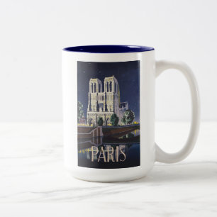 Caneca De Café Em Dois Tons Catedral de Notre Dame Paris França Vintage