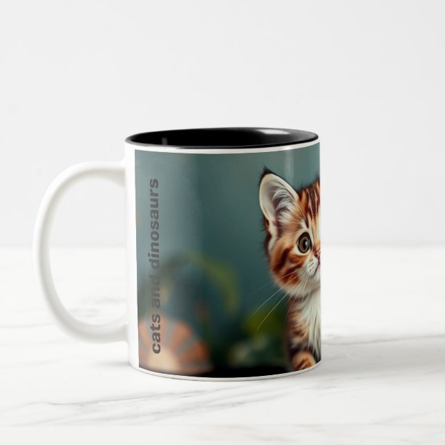 Caneca De Café Em Dois Tons Cats-a-Tonic Cats e Dinossauros Mug (Esquerda)