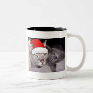 Caneca De Café Em Dois Tons Cats de Cinza Azul Russo Natal