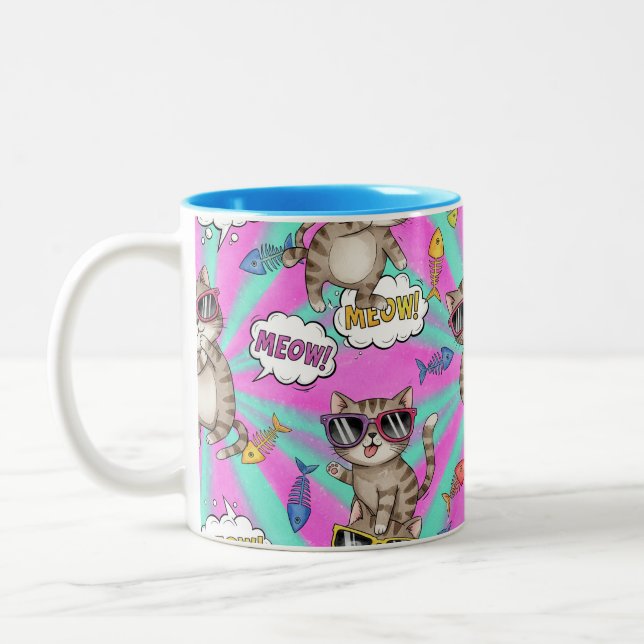Caneca De Café Em Dois Tons Cats in Glasses, Pop Art, by Natasha Us   (Esquerda)