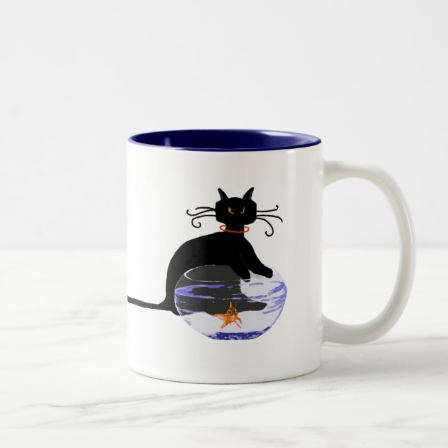 Caneca De Café Em Dois Tons Cauda longa Fishin ido gato (Direita)