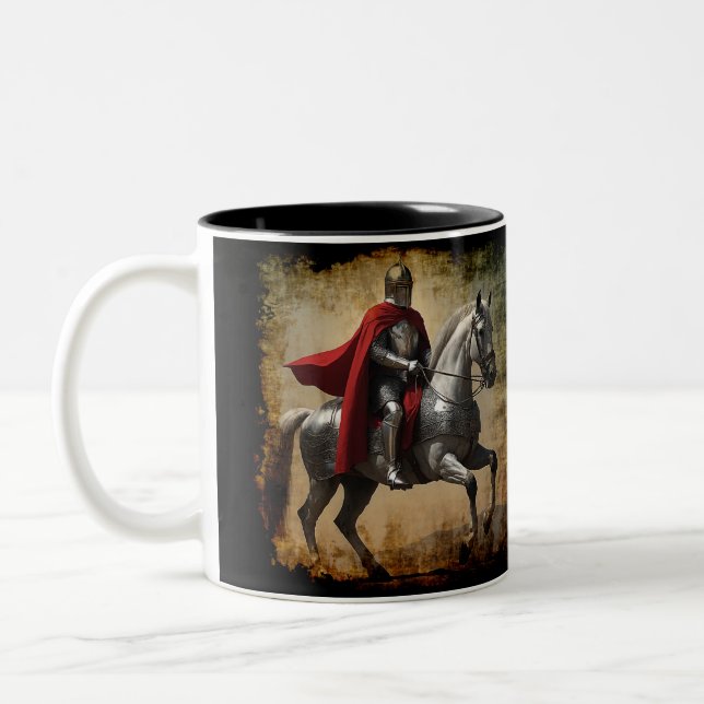 Caneca De Café Em Dois Tons Cavaleiro Medieval em Horseback (Esquerda)