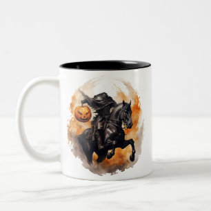 Caneca De Café Em Dois Tons Cavaleiro Sem Cabeça De Halloween Com Cabeça De Ab