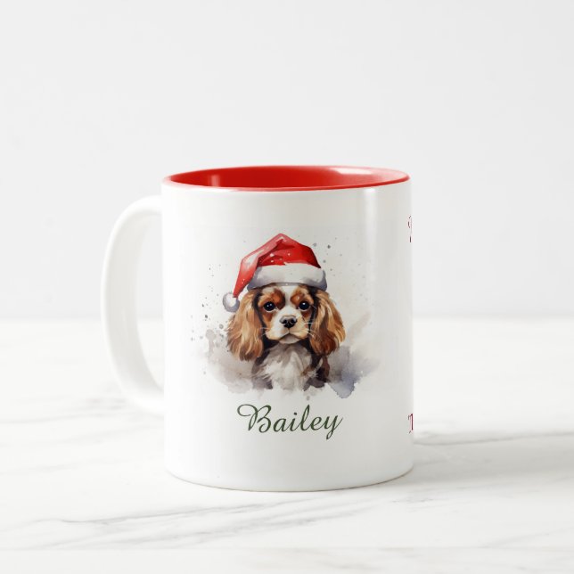 Caneca De Café Em Dois Tons Cavalier King Charles Spaniel Christmas Mug (Frente Esquerda)