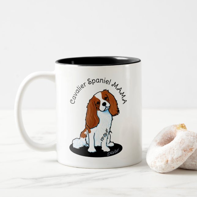 Caneca De Café Em Dois Tons Cavalier Spaniel Mãe (Com Donut)