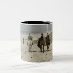 Caneca De Café Em Dois Tons Cavalo da Manhã na Praia (por Anton Mauve)