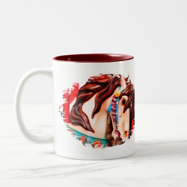 Caneca De Café Em Dois Tons Cavalo de Carrossel a vapor silencioso (Esquerda)