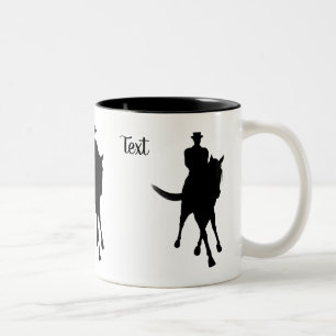 Caneca De Café Em Dois Tons Cavalo De Dressage E Silhueta De Cavaleiro Persona