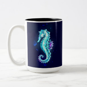 Caneca De Café Em Dois Tons Cavalo de Gelo Cristal em Fundo Azul
