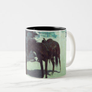 Caneca De Café Em Dois Tons Cavalo e vaqueiro de inverno neve