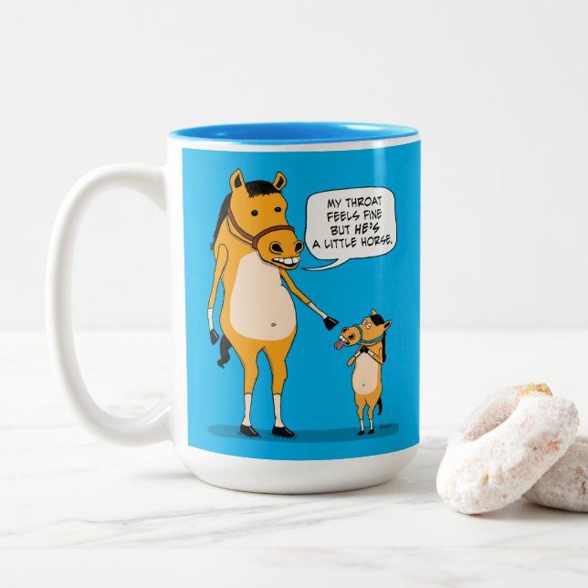 Caneca De Café Em Dois Tons Cavalo grande engraçado e bonito e cavalo pequeno (Com Donut)