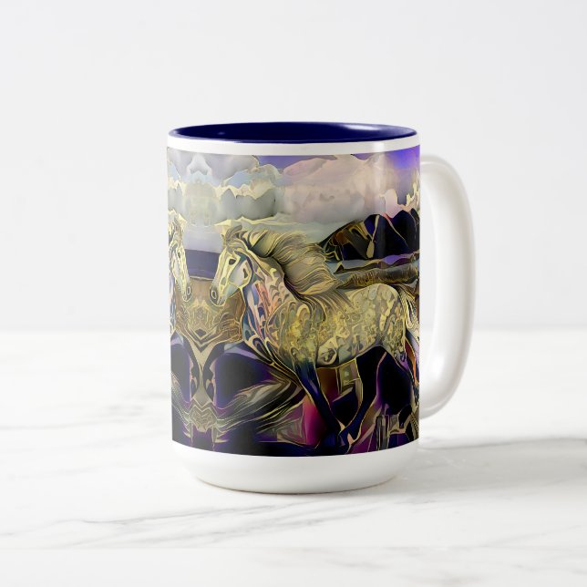 Caneca De Café Em Dois Tons Cavalo Islandês Art Déco (Frente Esquerda)
