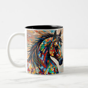 Caneca De Café Em Dois Tons Cavalo Mosaico de Vidro Manchado Multicolor 15