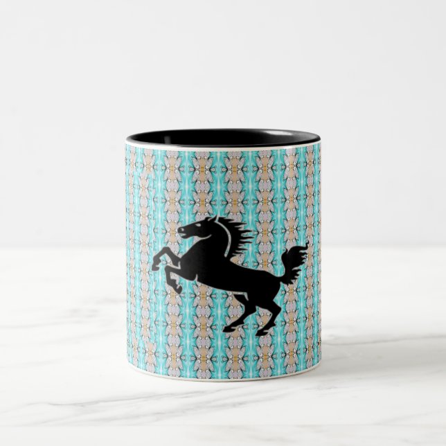 Caneca De Café Em Dois Tons Cavalo Negro Floral rico (Centro)