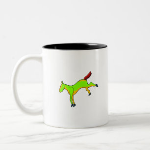 Caneca De Café Em Dois Tons Cavalo verde com tons de vermelho na cauda
