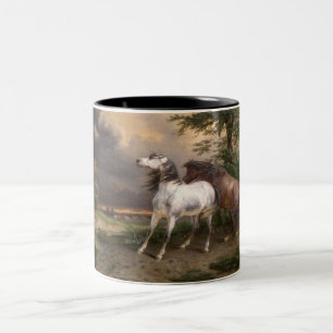 Caneca De Café Em Dois Tons Cavalos Assustados pela Tempestade (por Carle Vern
