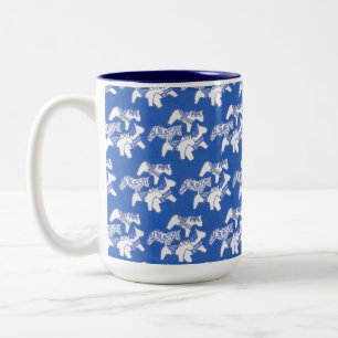 Caneca De Café Em Dois Tons Cavalos azuis e brancos