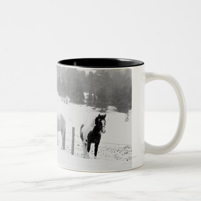 Caneca De Café Em Dois Tons Cavalos no rancho (Direita)