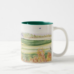 Caneca De Café Em Dois Tons Cavalos numa Fazenda