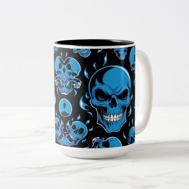 Caneca De Café Em Dois Tons Caveira azul para halloween (Frente Esquerda)