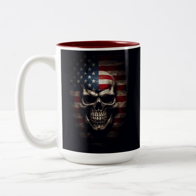 Caneca De Café Em Dois Tons Caveira da Bandeira Americana  (Esquerda)