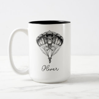 Caneca De Café Em Dois Tons Caveira de Paraquedista Gótico Paraquedas e Ossos