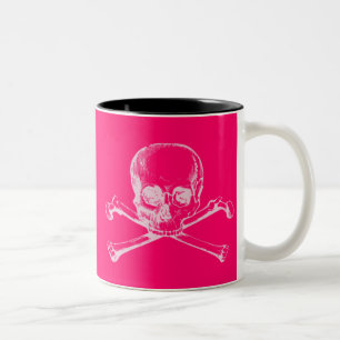 Caneca De Café Em Dois Tons Caveira e Ossos Cruzados Vintage