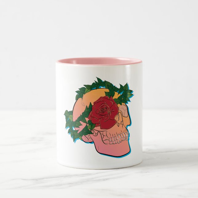 Caneca De Café Em Dois Tons Caveira e Rosa (Centro)