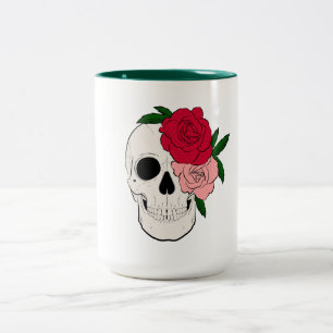 Caneca De Café Em Dois Tons Caveira e Rosas