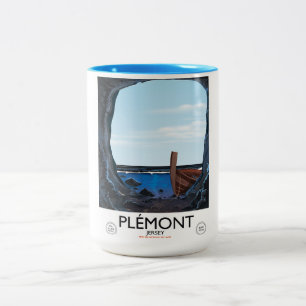 Caneca De Café Em Dois Tons Cavernas de Plémont, Jersey cartaz de viagem vinta