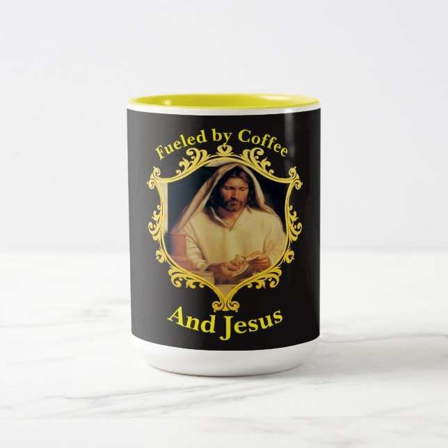Caneca De Café Em Dois Tons Ceia Divina: Partilhando o Pão com Jesus (Centro)