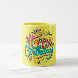 Caneca De Café Em Dois Tons Celebração de Feliz Aniversário Colorido