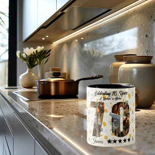 Caneca De Café Em Dois Tons Celebrando Colagem de Fotos por 70 Anos - Nome Per