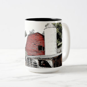 Caneca De Café Em Dois Tons Celeiro Vermelho com silo no Oeste da Carolina do