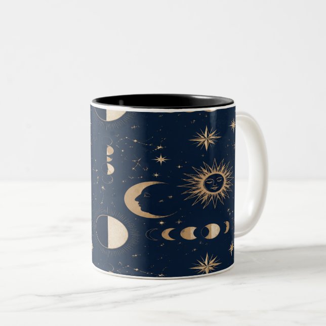Caneca De Café Em Dois Tons Celestial Moon Stars Mug (Frente Esquerda)