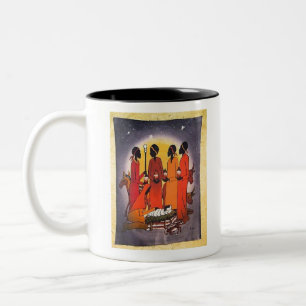 Caneca De Café Em Dois Tons Cena africana da natividade do Natal