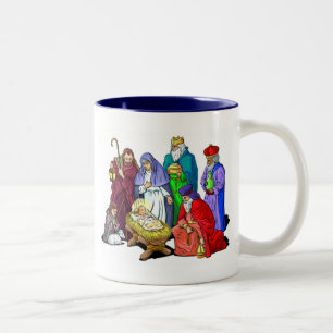 Caneca De Café Em Dois Tons Cena colorida da natividade do Natal