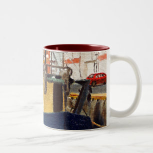 Caneca De Café Em Dois Tons Cena da Cidade de Galway Irlanda Barco de Pesca